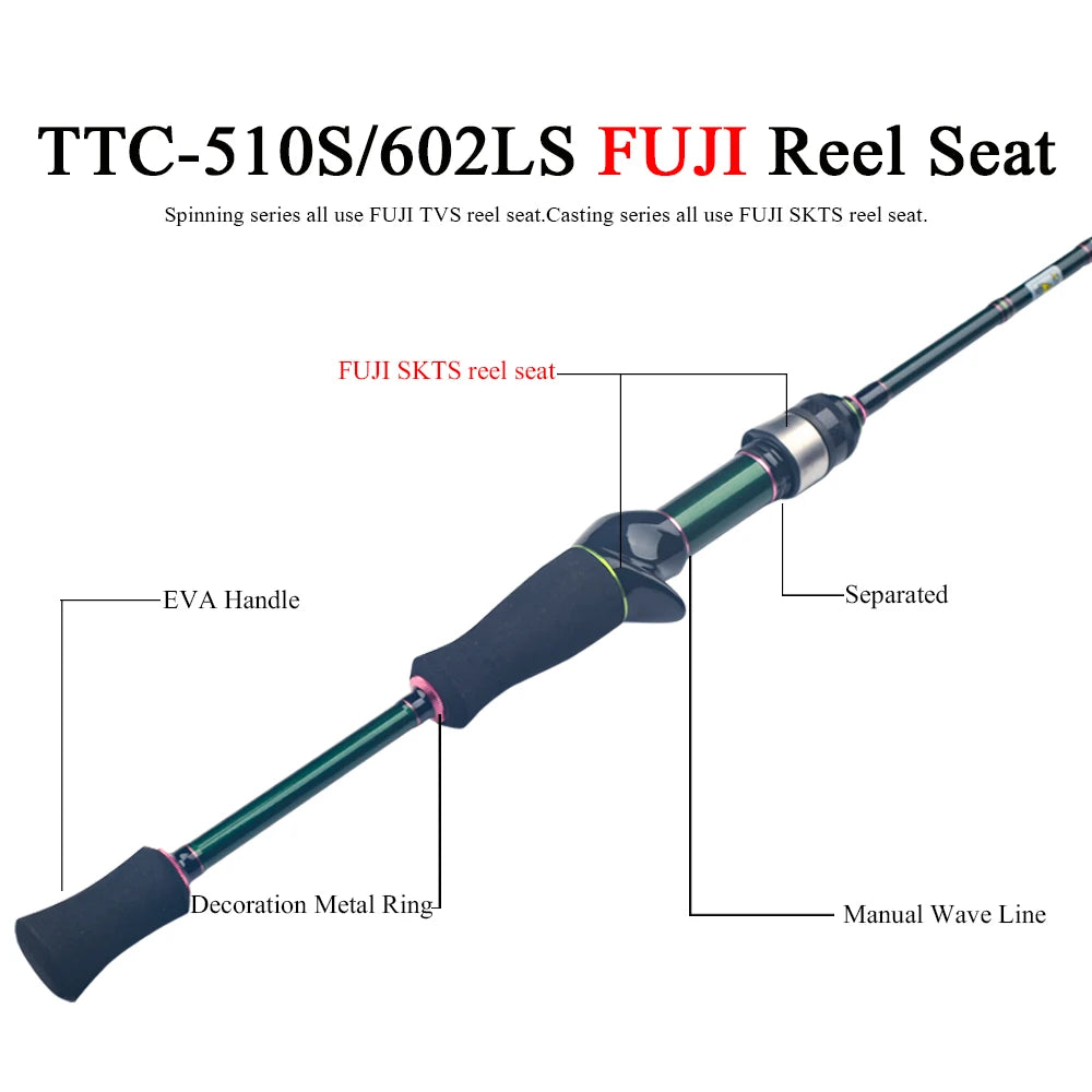 Teton 1.75m 5'10" 1.8m 6'0" Carbon Spinning Casting