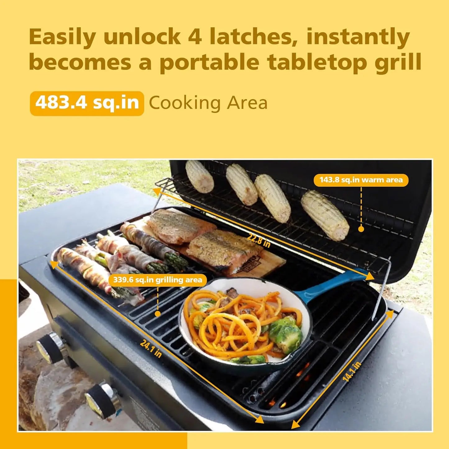 3 Burner Propane Grill with Portable Tabletop Gas Grill & Enameled Cast Iron Grates