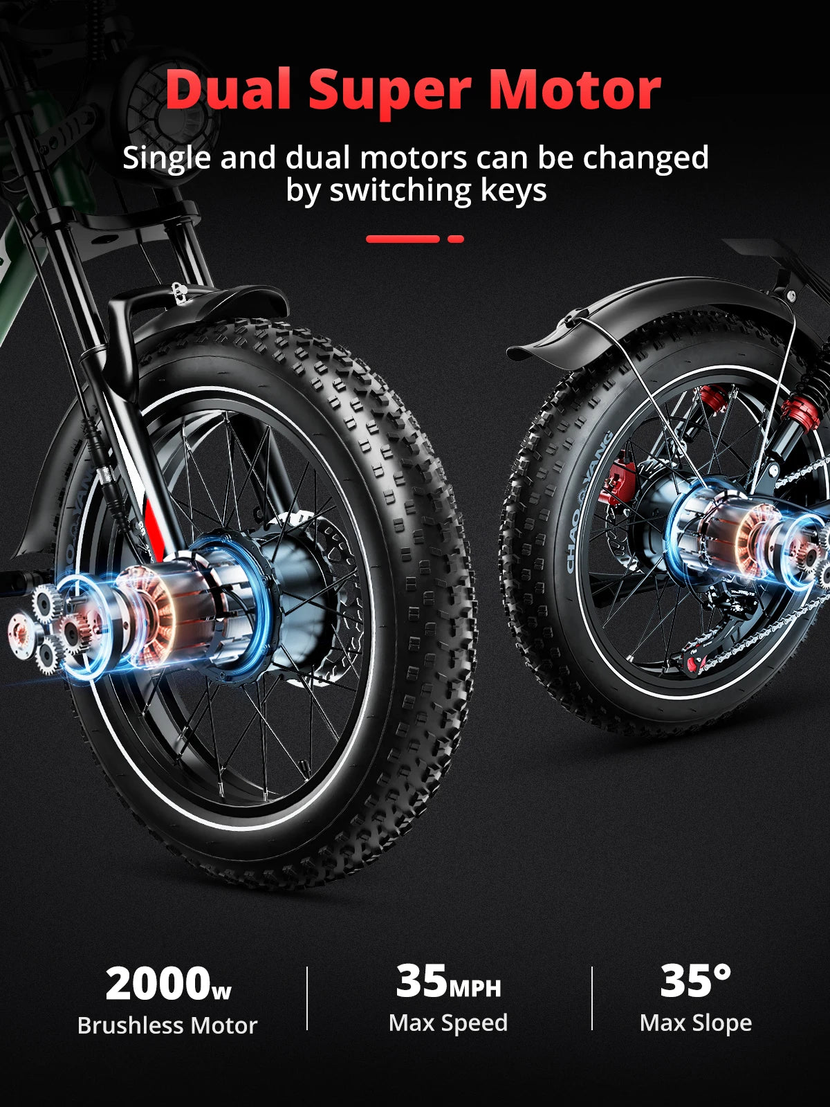 Electric Bike 2000W Dual Motor Bicycle 48V 25AH Battery 20"