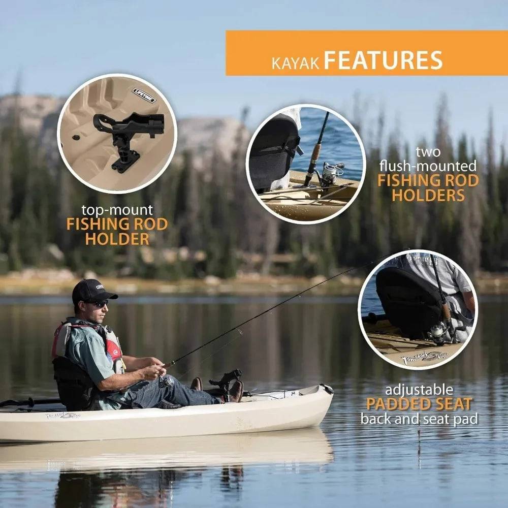 Fishing Kayak, flush mounted fishing pole holders, uv-protected high-density Polyethylene