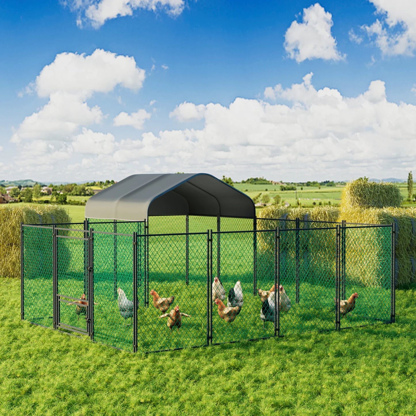 Chicken Coop 12.9x10.2x5.1ft Metal Portable Chicken Cage Enclosure