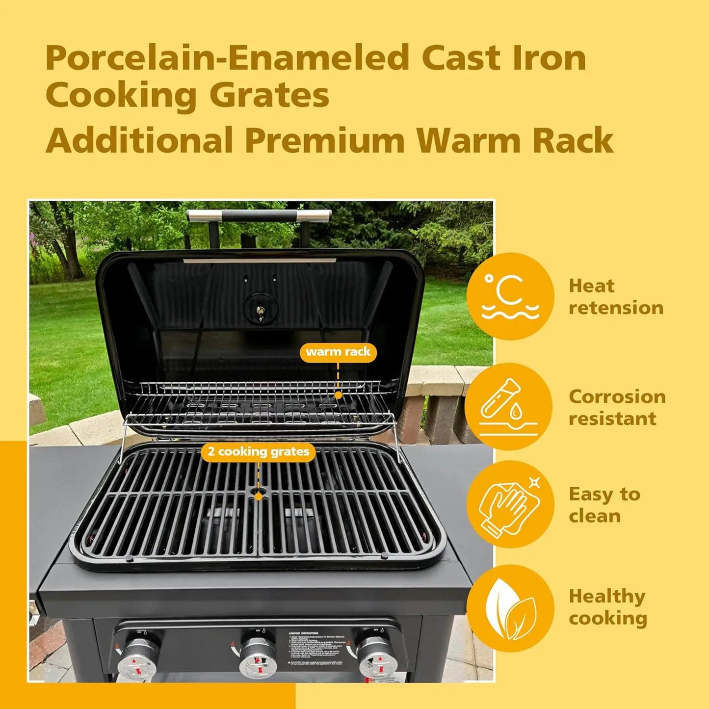 3 Burner Propane Grill with Portable Tabletop Gas Grill & Enameled Cast Iron Grates