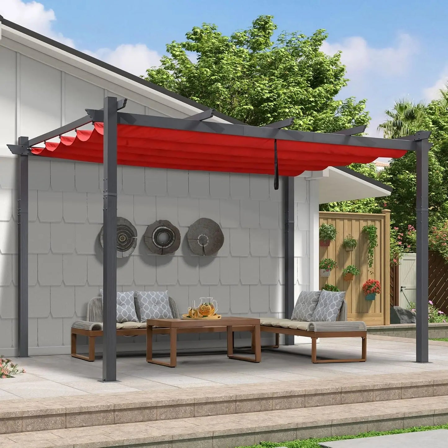 Outdoor Pergola with Retractable Canopy Aluminum Shelter for Porch
