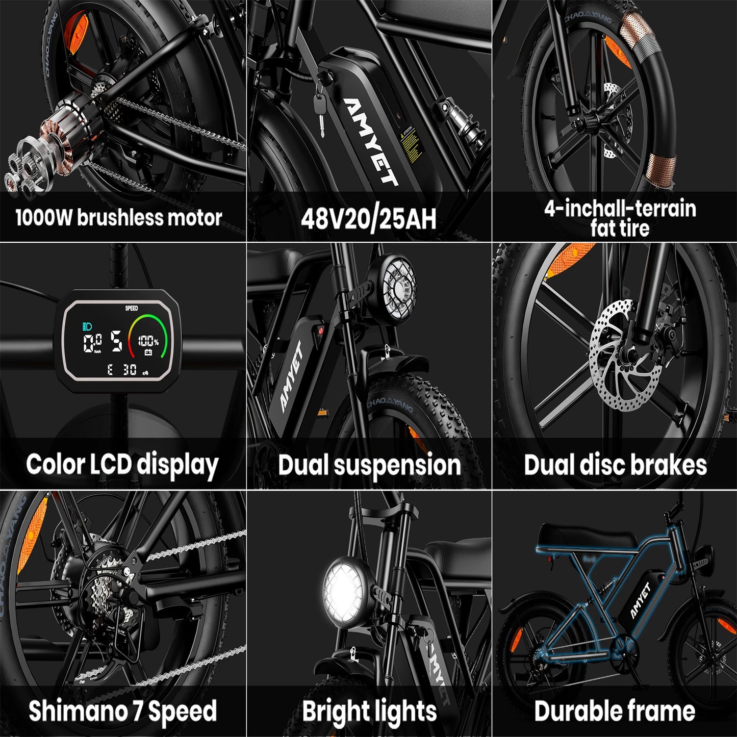 Electric Bike 1000W Motor Bicycle 48V 20AH 20 Inch Tire Mountain Moped