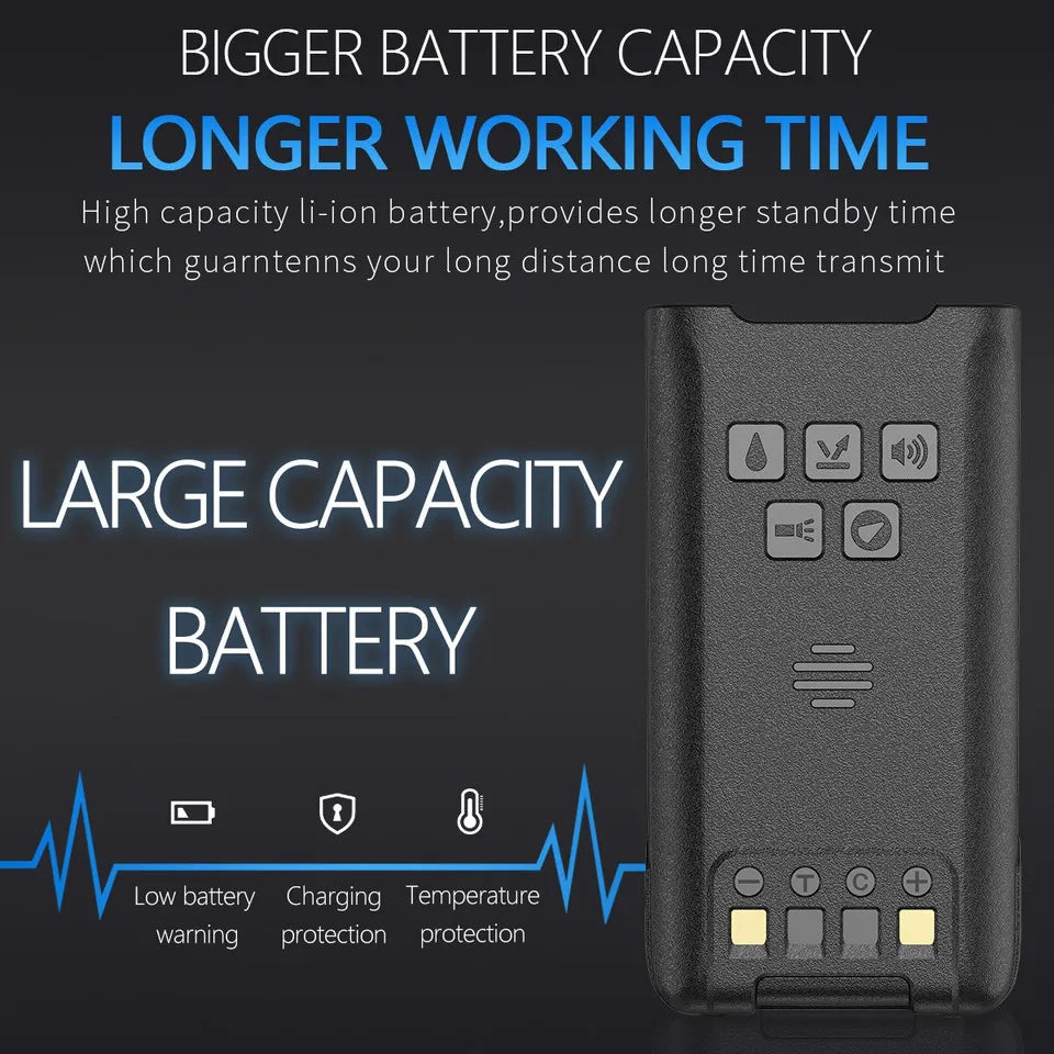 Waterproof Walkie Talkie Dual Band High Power Long Range Radio + Earpiece