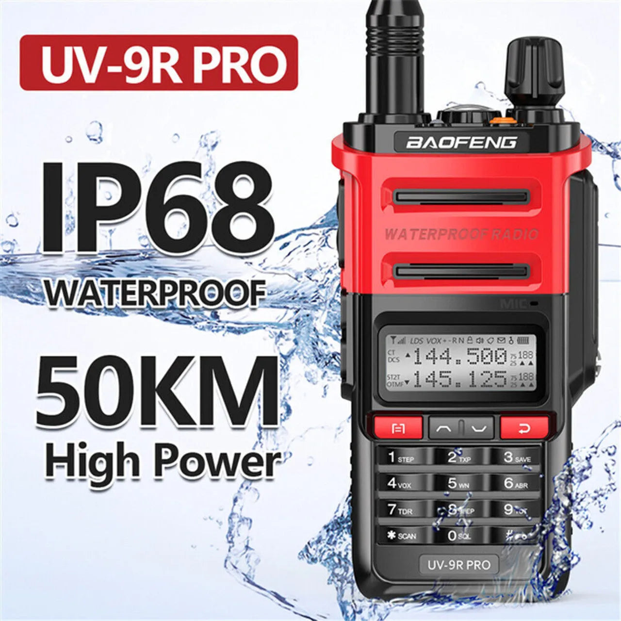 Waterproof Walkie Talkie Dual Band High Power Long Range Radio + Earpiece