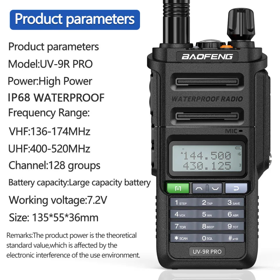 Waterproof Walkie Talkie Dual Band High Power Long Range Radio + Earpiece