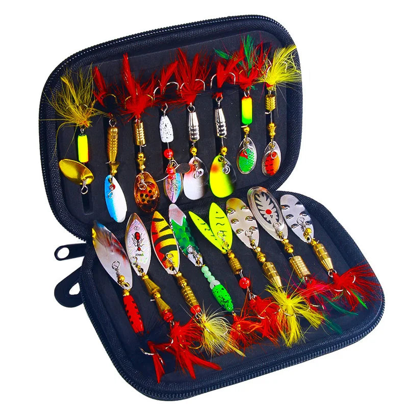 16PCS Spinnerbait Bass Trout Salmon Hard Metal Spinner Kit With Tackle