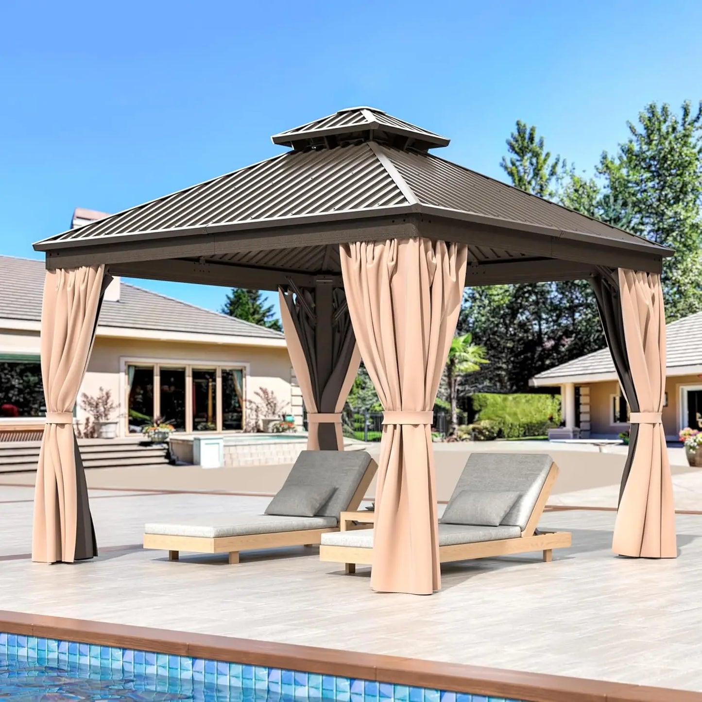 10x12 FT Hardtop Gazebo with Aluminum Frame, Galvanized Steel Double Roof Gazebo