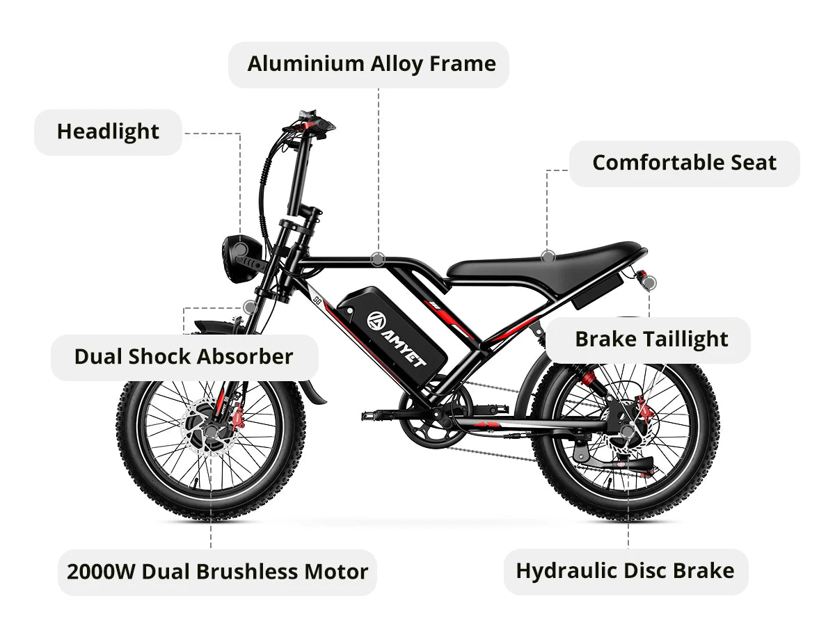 Electric Bike 2000W Dual Motor Bicycle 48V 25AH Battery 20"