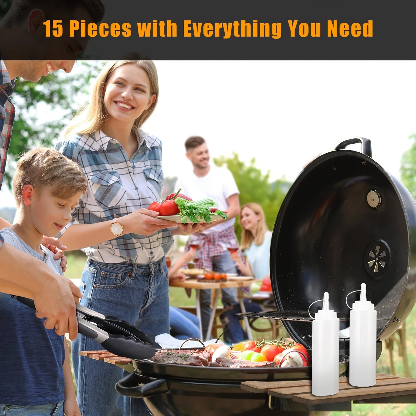 15-Piece Flat Top Grill Tool Set for Blackstone and Camping, Stainless Steel Accessory