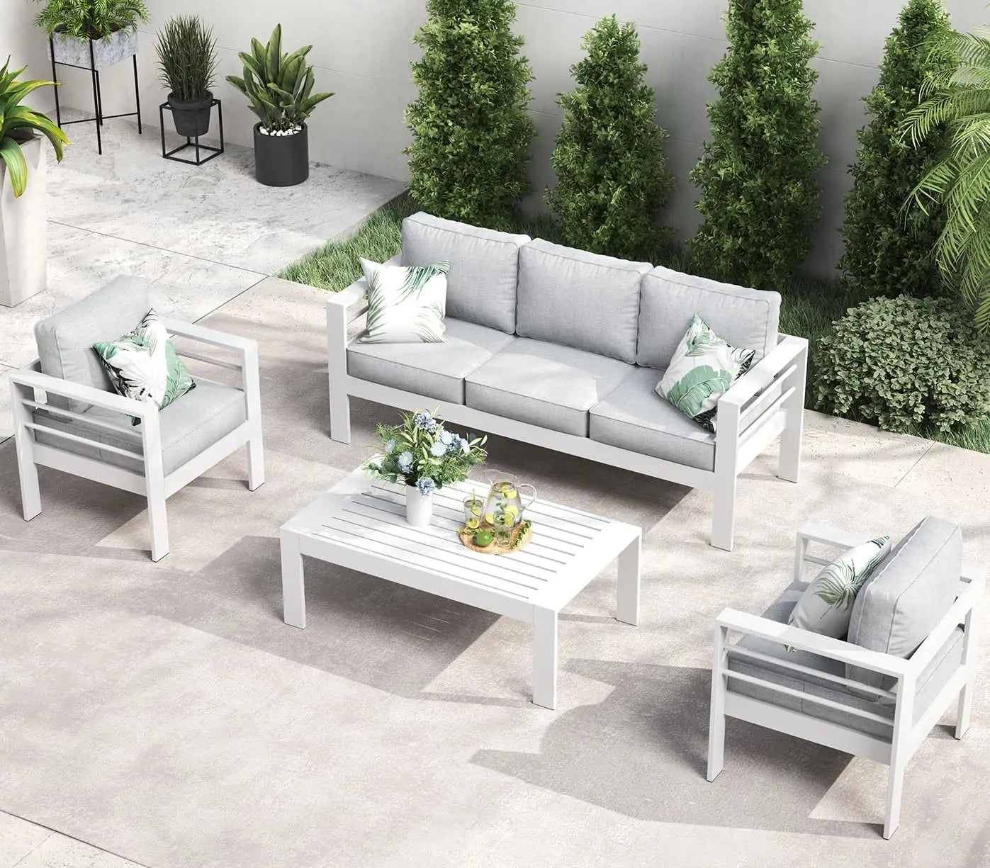 Aluminum Furniture with Fire Pit Table, 5 Pieces Patio Sectional Conversation Chat Sofa