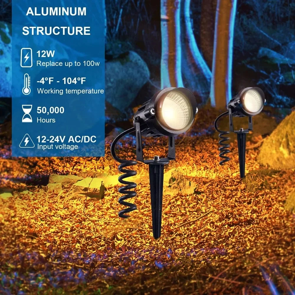 LED 12W Landscape Lighting with connectors 12V-24V Outdoor Spotlight IP65 Waterproof