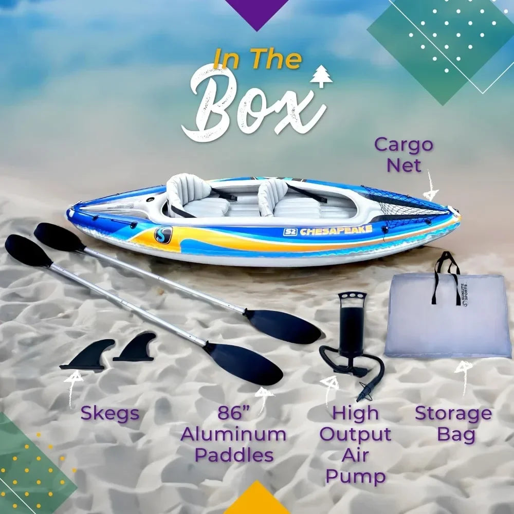 2-Person Inflatable Kayak with Aluminum Oars, High Output Air Pump and Storage Bag
