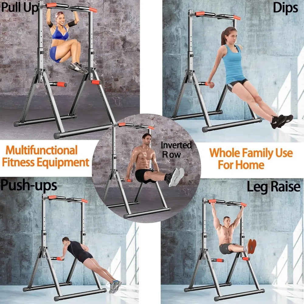 Foldable Power Tower Dip Station Pull Up Bar Station Adjustable