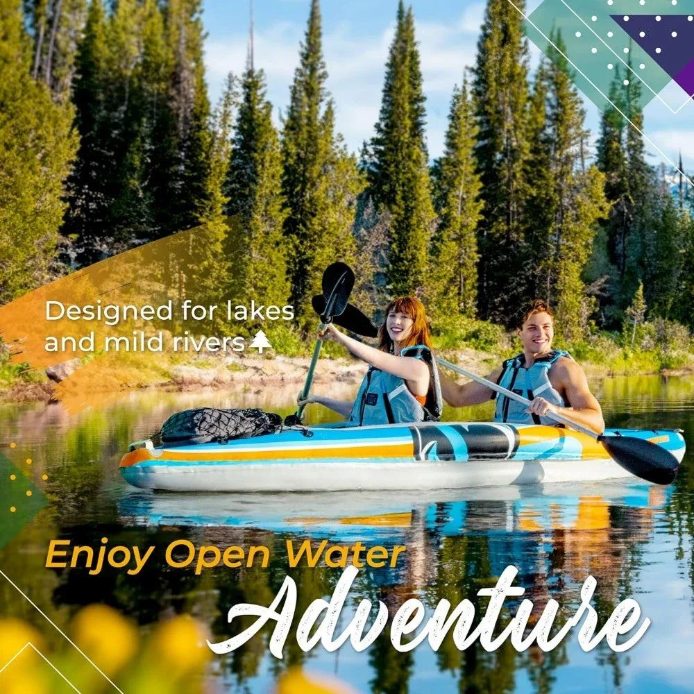 2-Person Inflatable Kayak with Aluminum Oars, High Output Air Pump and Storage Bag