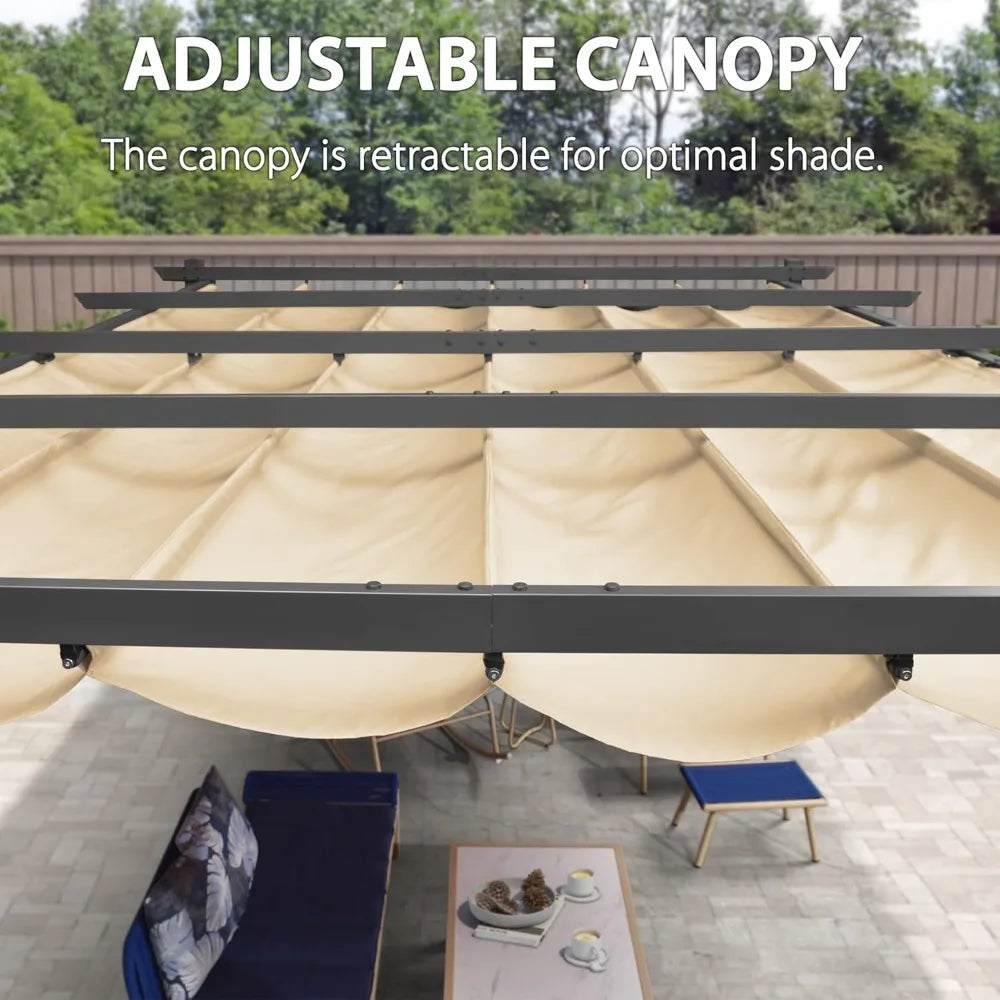 Outdoor Pergola with Retractable Canopy Aluminum Shelter for Porch
