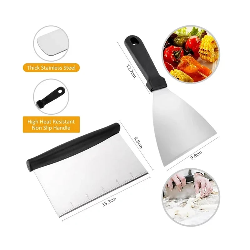15-Piece Flat Top Grill Tool Set for Blackstone and Camping, Stainless Steel Accessory