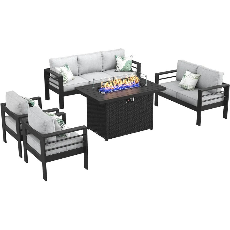 Aluminum Furniture with Fire Pit Table, 5 Pieces Patio Sectional Conversation Chat Sofa
