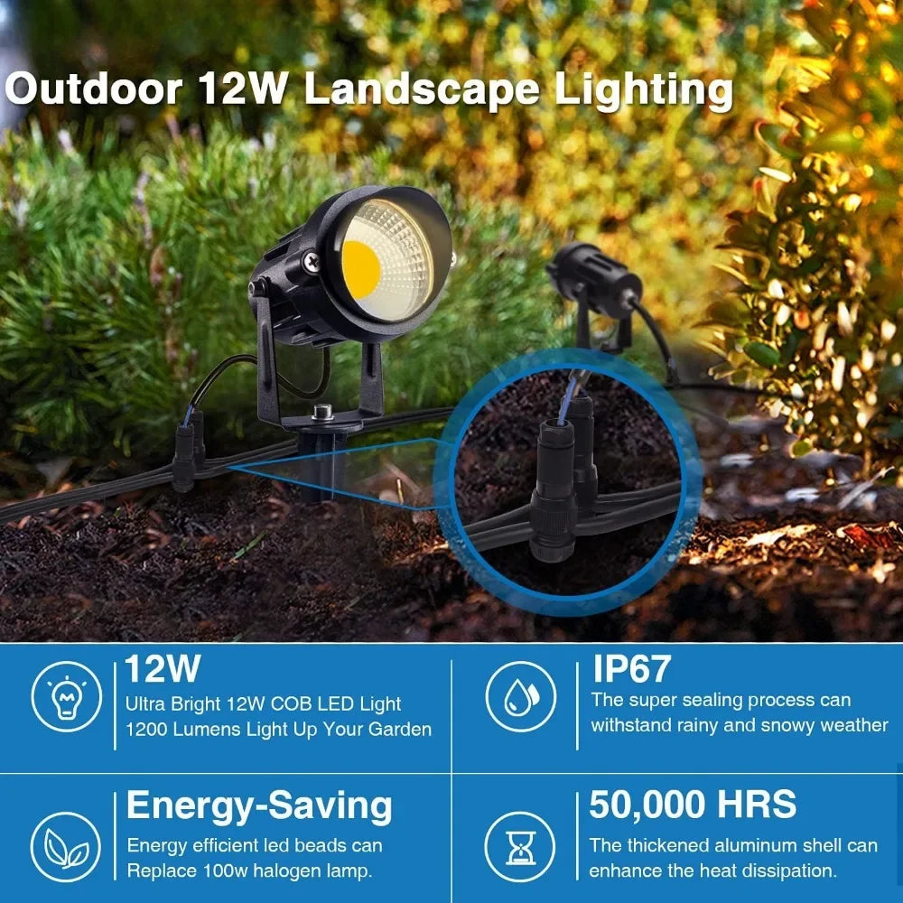 LED 12W Landscape Lighting with connectors 12V-24V Outdoor Spotlight IP65 Waterproof