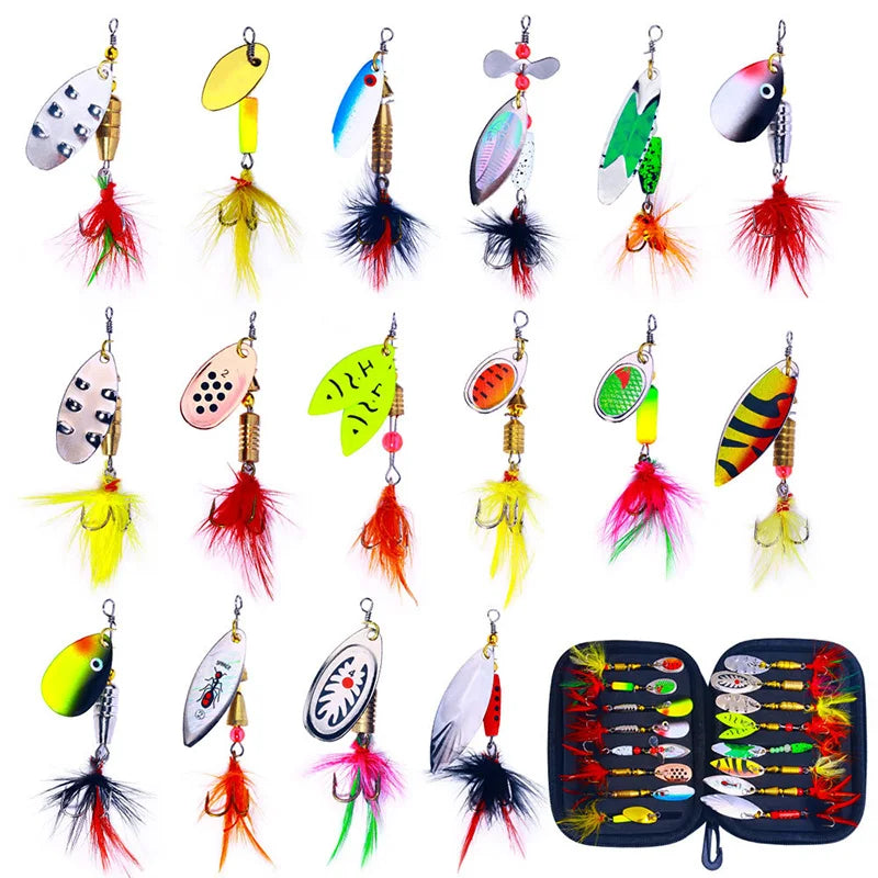 16PCS Spinnerbait Bass Trout Salmon Hard Metal Spinner Kit With Tackle