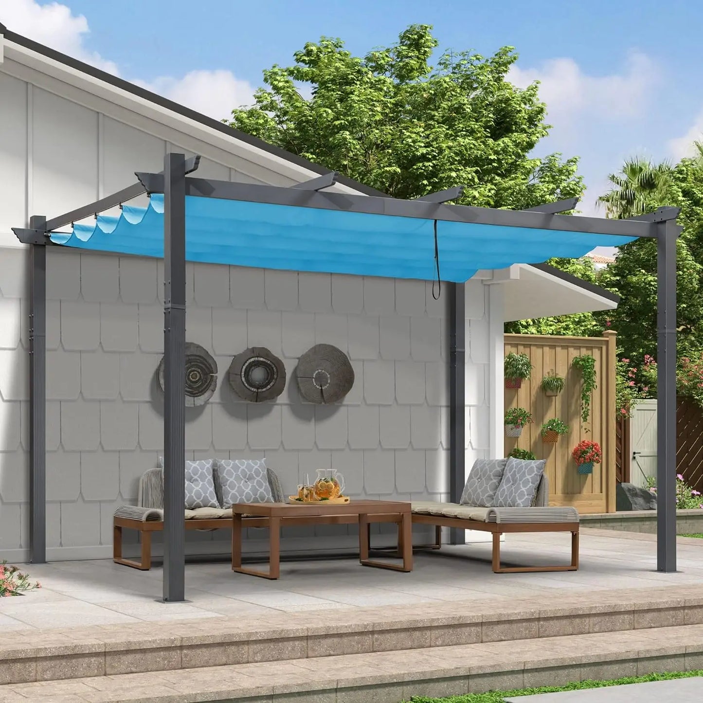 Outdoor Pergola with Retractable Canopy Aluminum Shelter for Porch