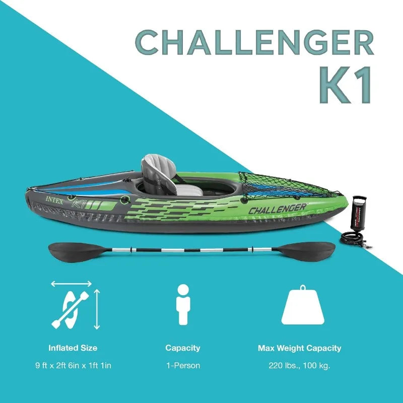 Challenger K1 1 Person Durable Vinyl Streamline with Seat, Backrest, Oar, Pump, Carrying Bag