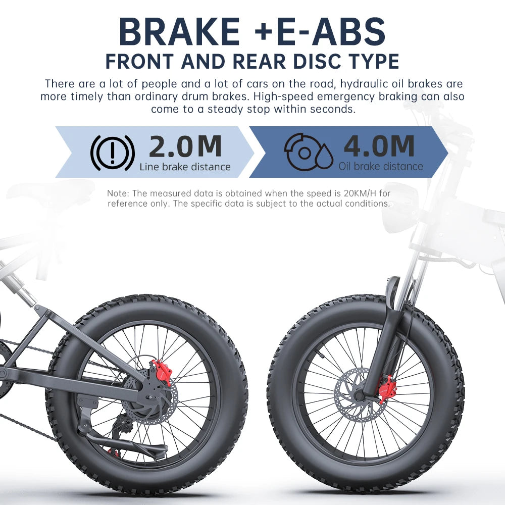 Electric Bike Moped 20 Inch Fat Tire 2000W 48V 10AH Road Aluminum
