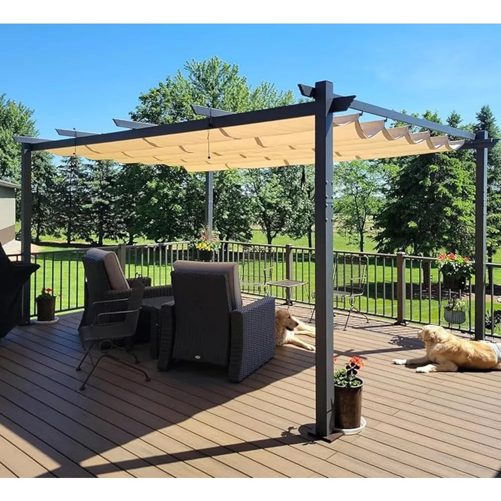 Outdoor Pergola with Retractable Canopy Aluminum Shelter for Porch