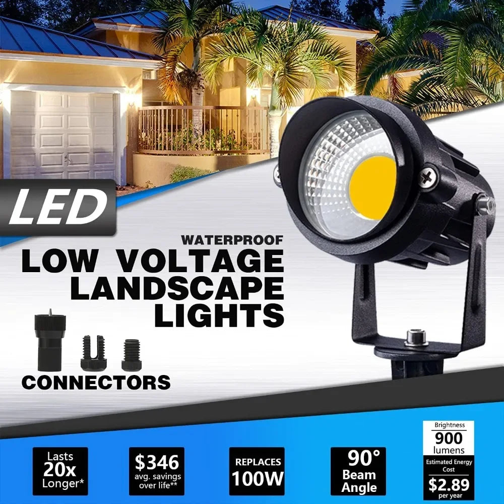 LED 12W Landscape Lighting with connectors 12V-24V Outdoor Spotlight IP65 Waterproof