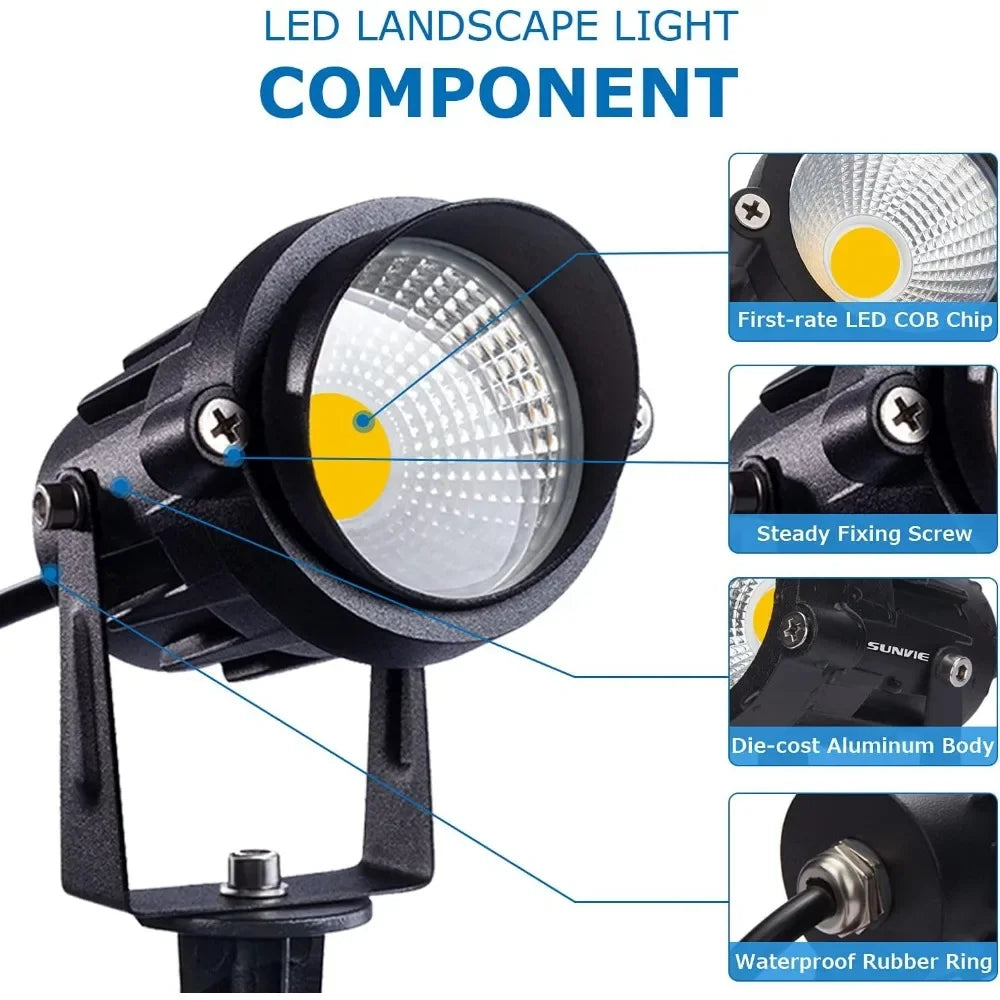 LED 12W Landscape Lighting with connectors 12V-24V Outdoor Spotlight IP65 Waterproof