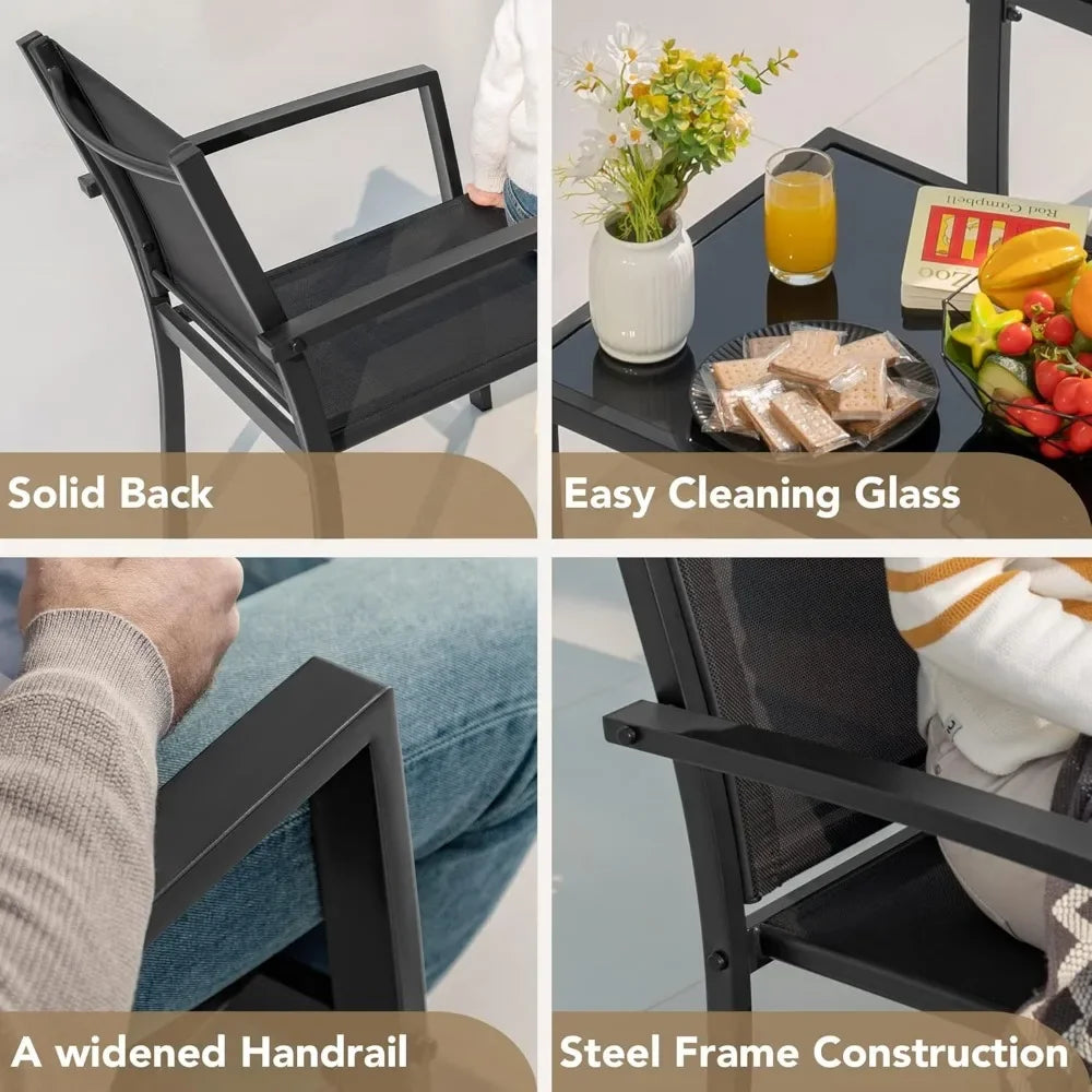 4 Pieces Patio Furniture Lawn Chairs with Glass Coffee Table