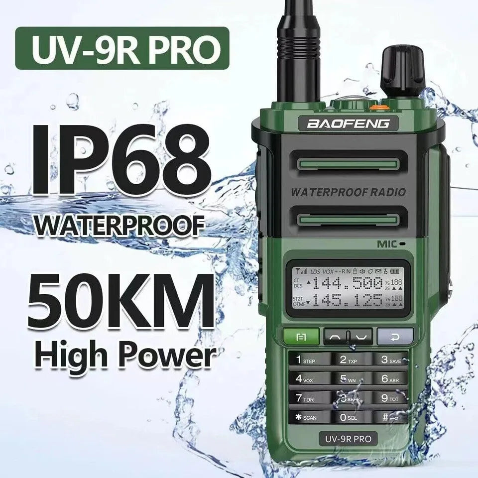 Waterproof Walkie Talkie Dual Band High Power Long Range Radio + Earpiece