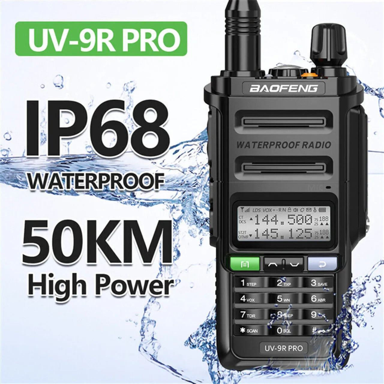 Waterproof Walkie Talkie Dual Band High Power Long Range Radio + Earpiece