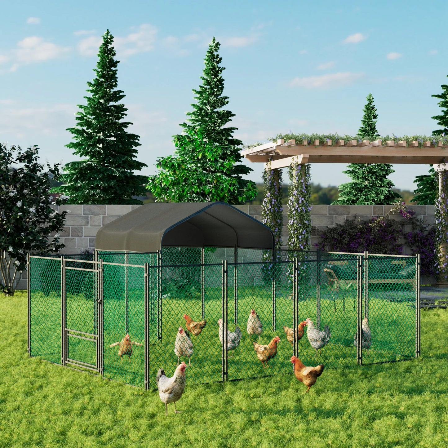 Chicken Coop 12.9x10.2x5.1ft Metal Portable Chicken Cage Enclosure