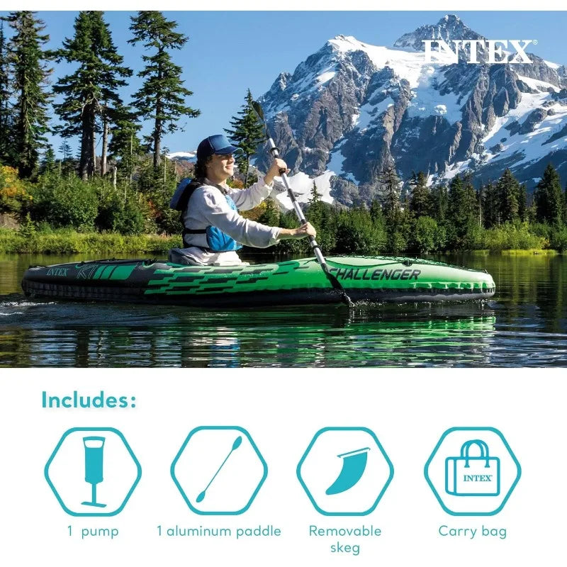 Challenger K1 1 Person Durable Vinyl Streamline with Seat, Backrest, Oar, Pump, Carrying Bag