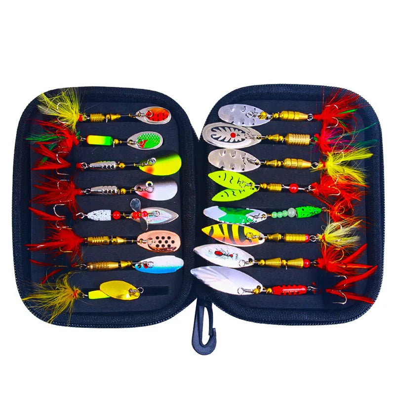 16PCS Spinnerbait Bass Trout Salmon Hard Metal Spinner Kit With Tackle