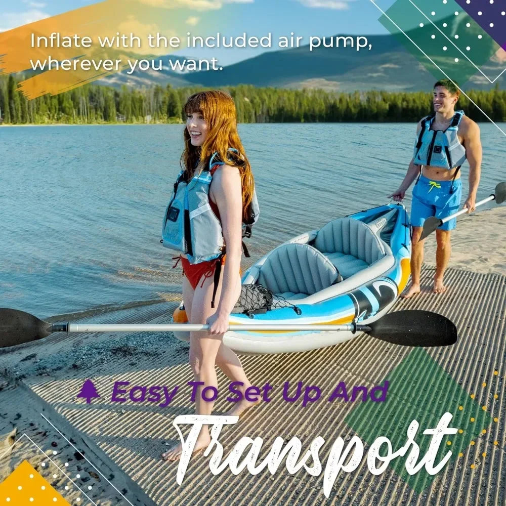 2-Person Inflatable Kayak with Aluminum Oars, High Output Air Pump and Storage Bag
