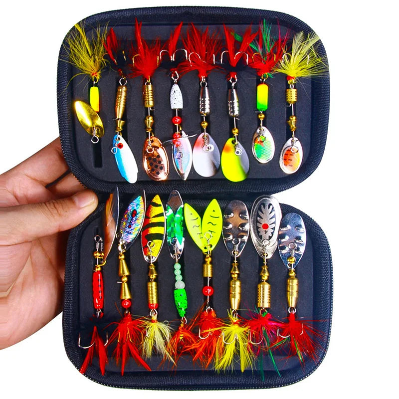 16PCS Spinnerbait Bass Trout Salmon Hard Metal Spinner Kit With Tackle