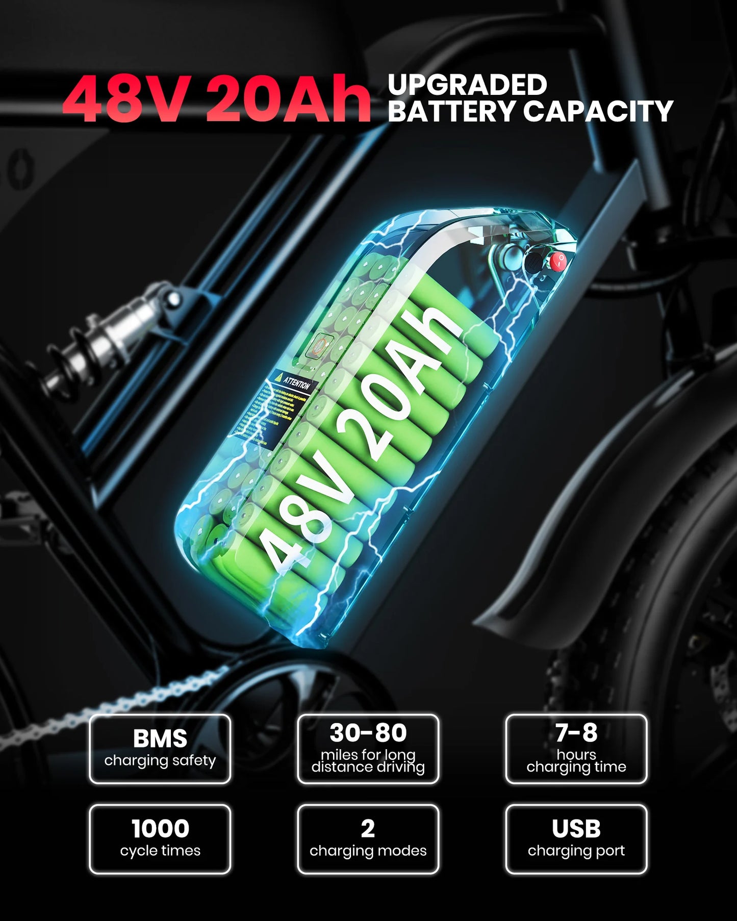Electric Bike 1000W Motor Bicycle 48V 20AH 20 Inch Tire Mountain Moped