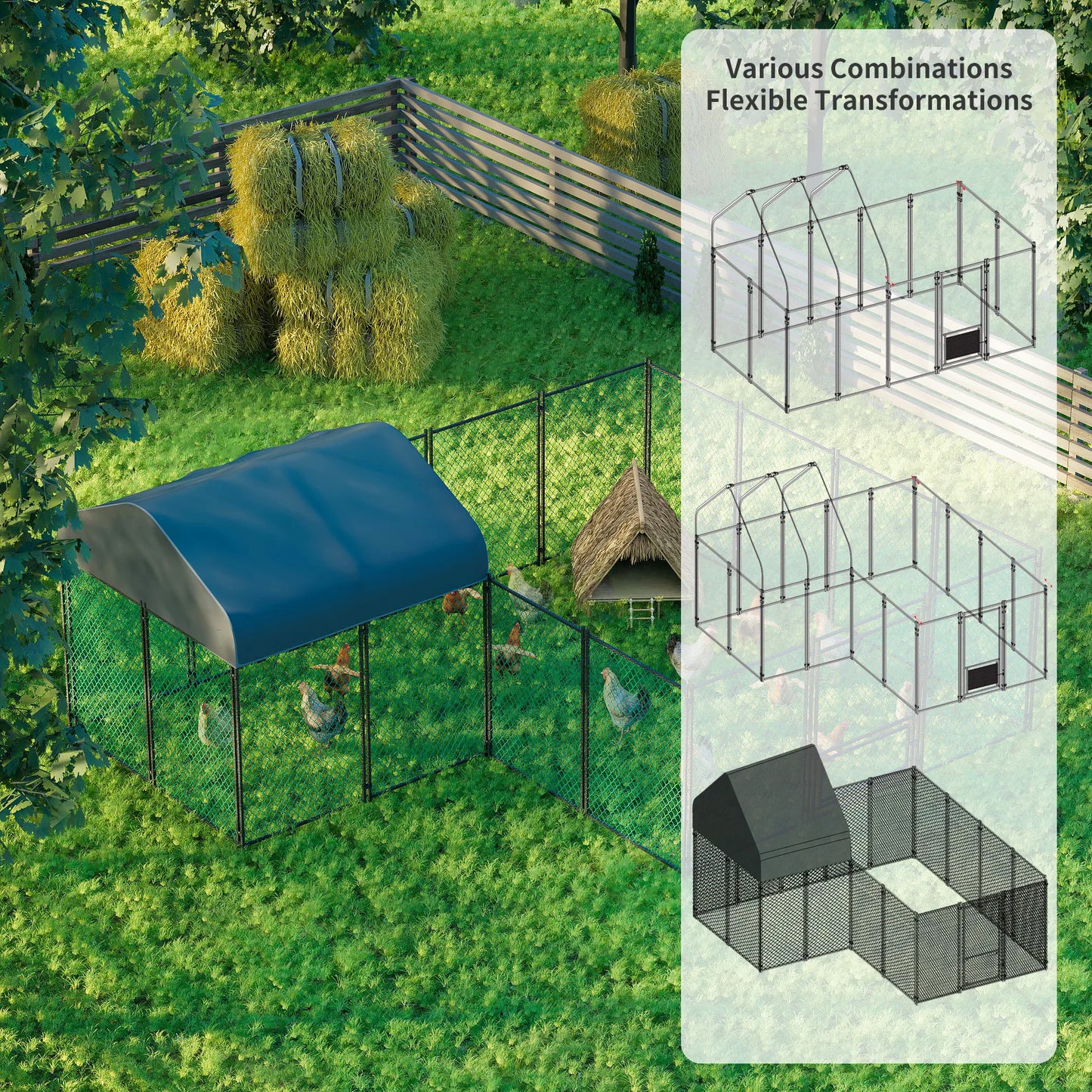 Chicken Coop 12.9x10.2x5.1ft Metal Portable Chicken Cage Enclosure
