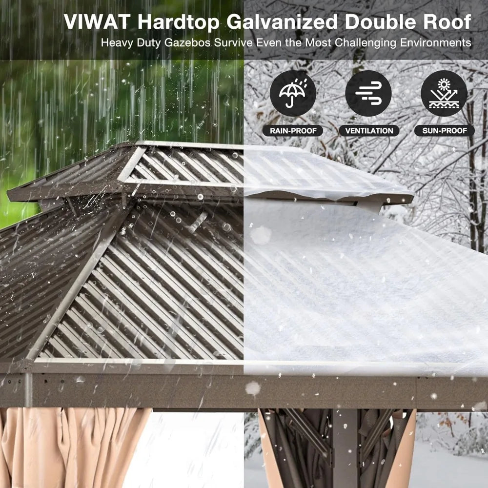 10x12 FT Hardtop Gazebo with Aluminum Frame, Galvanized Steel Double Roof Gazebo