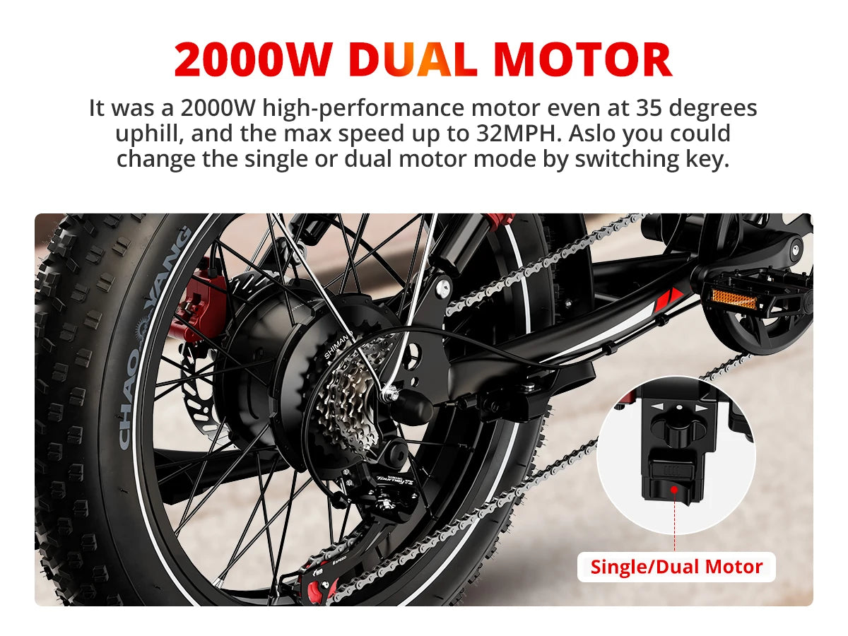 Electric Bike 2000W Dual Motor Bicycle 48V 25AH Battery 20"