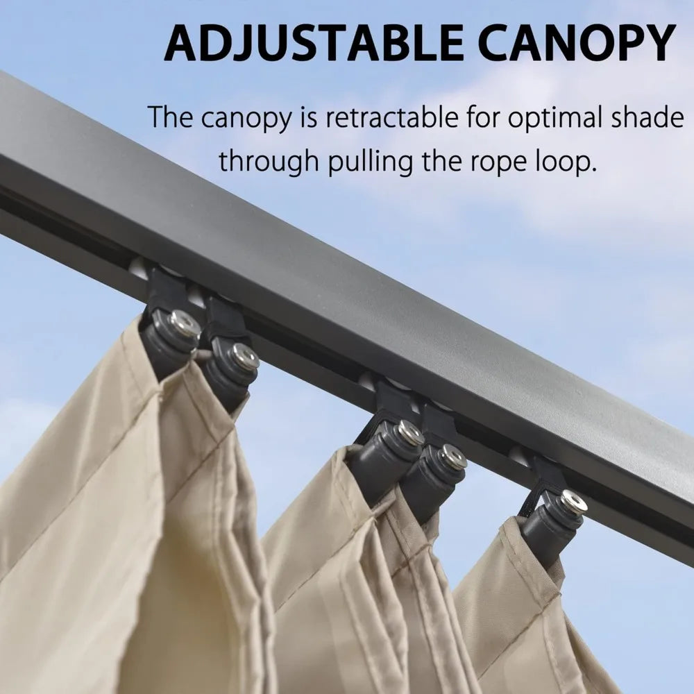 Outdoor Pergola with Retractable Canopy Aluminum Shelter for Porch