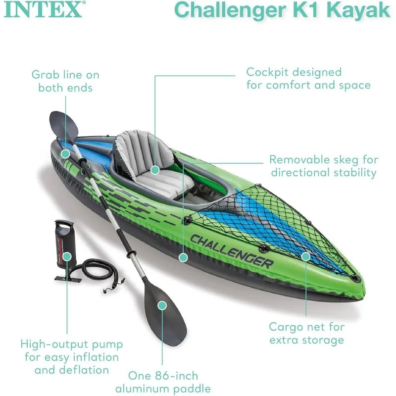 Challenger K1 1 Person Durable Vinyl Streamline with Seat, Backrest, Oar, Pump, Carrying Bag