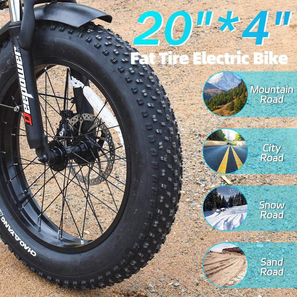 DEEPOWER G20Pro 1000W Folding Electric Bicycle 1000W 48V 25AH Fat Tire