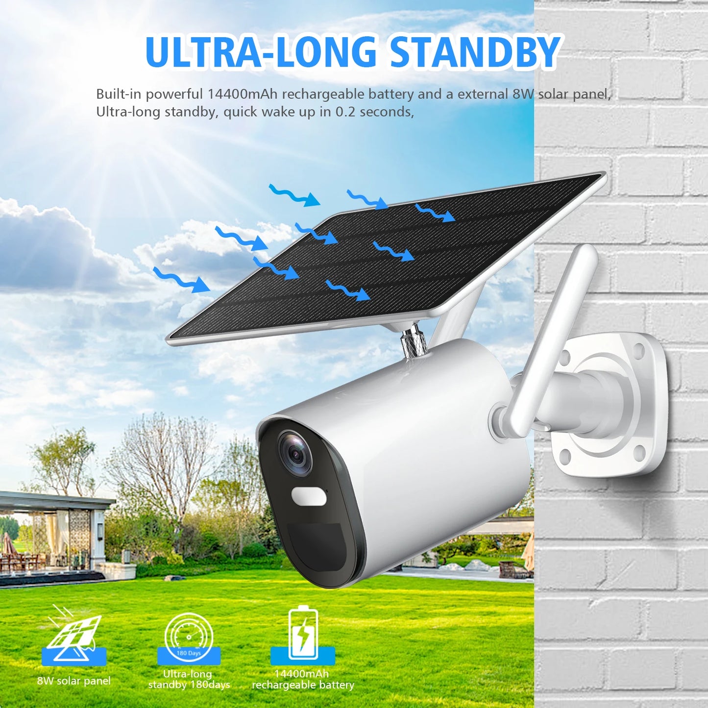 IP Solar Wireless Wifi PIR 1080P HD Outdoor Smart Home Video Surveillance Two Way Audio