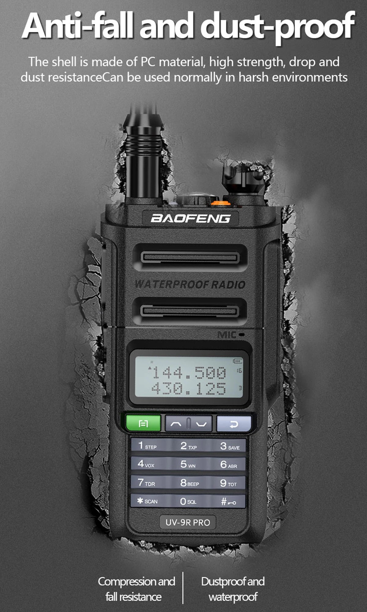 Waterproof Walkie Talkie UHF/VHF 8W Dual Band High Power Long Range Radio + Earpiece