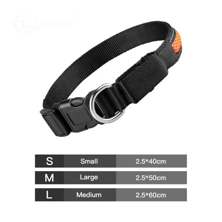 Nylon Dog Collar Flash Night Safety LED Glow Waterproof