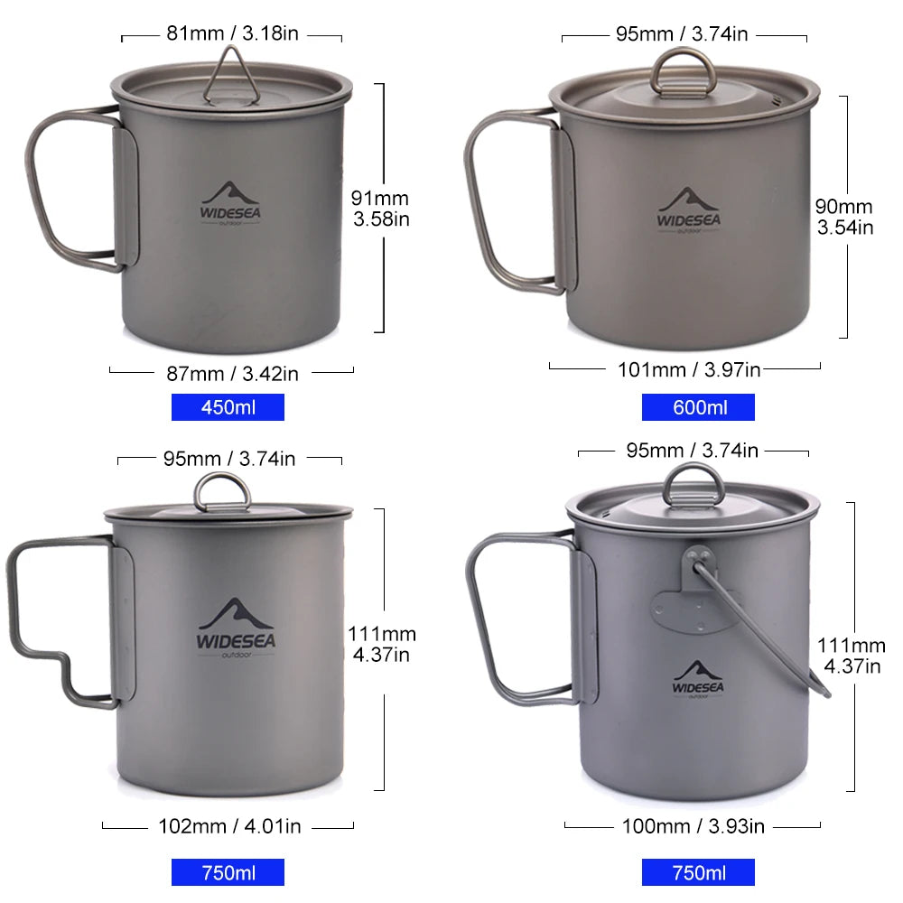 Camping Mug Titanium Cup Travel Cooking set Cookware Hiking